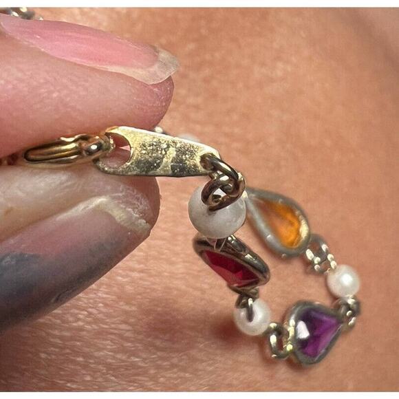 -NECKLACE VTG Made In Korea Station Faux Seed Pearl&Glass Teardrop Jewels - Picture 4 of 11